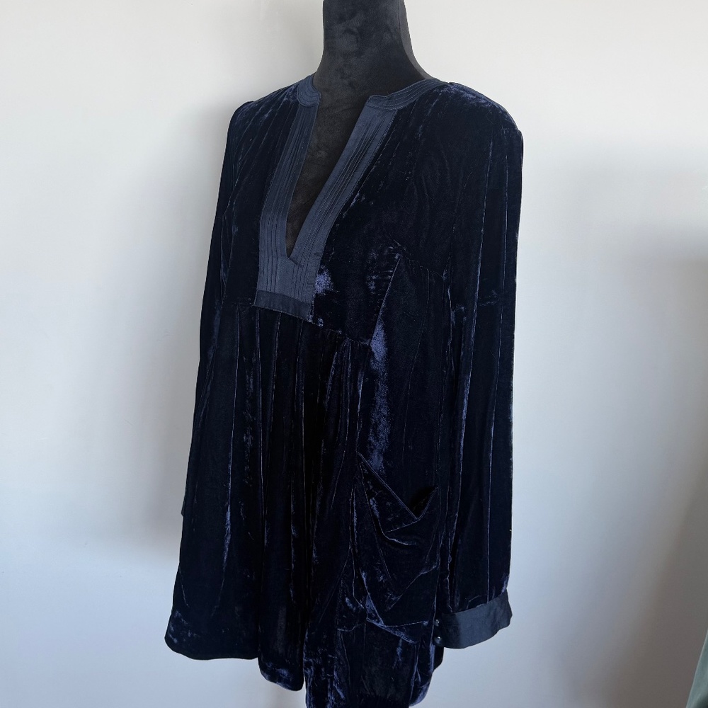 Free People Choose Me Blue Velvet Tunic Mini Dress